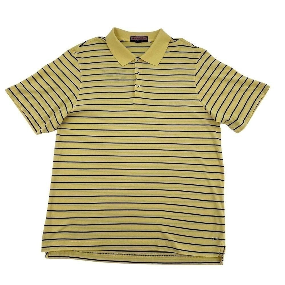 Vineyard Vines Mens Large Yellow Striped Short Sleeve Polo Shirt Preppy School